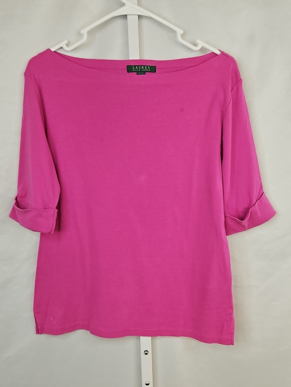 Lauren Ralph Lauren Hot Pink Boatneck Roll-Sleeve Top Size Large